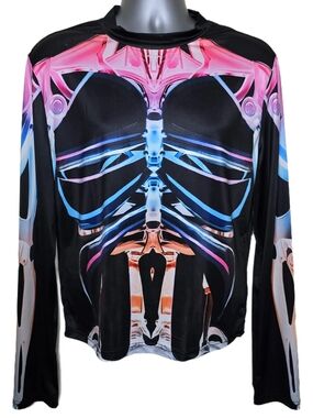 Shein Skeleton Graphic Long Sleeve Top XXL Black Multicolor Polyester Elastane